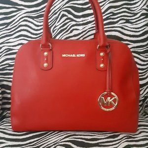 Super Stunning Larger Michael Kors Red Saffiano Leather Satchel, lot of pockets